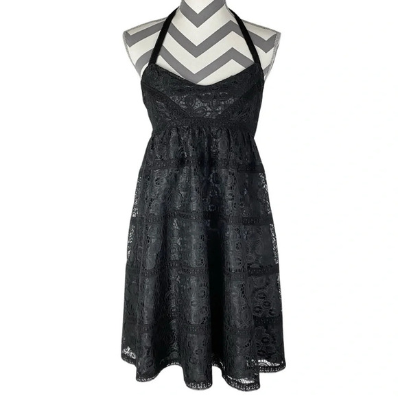 Vintage Betsey Johnson Lace Dress Womens 2 XS Black Halter Babydoll Open Back - Picture 1 of 12